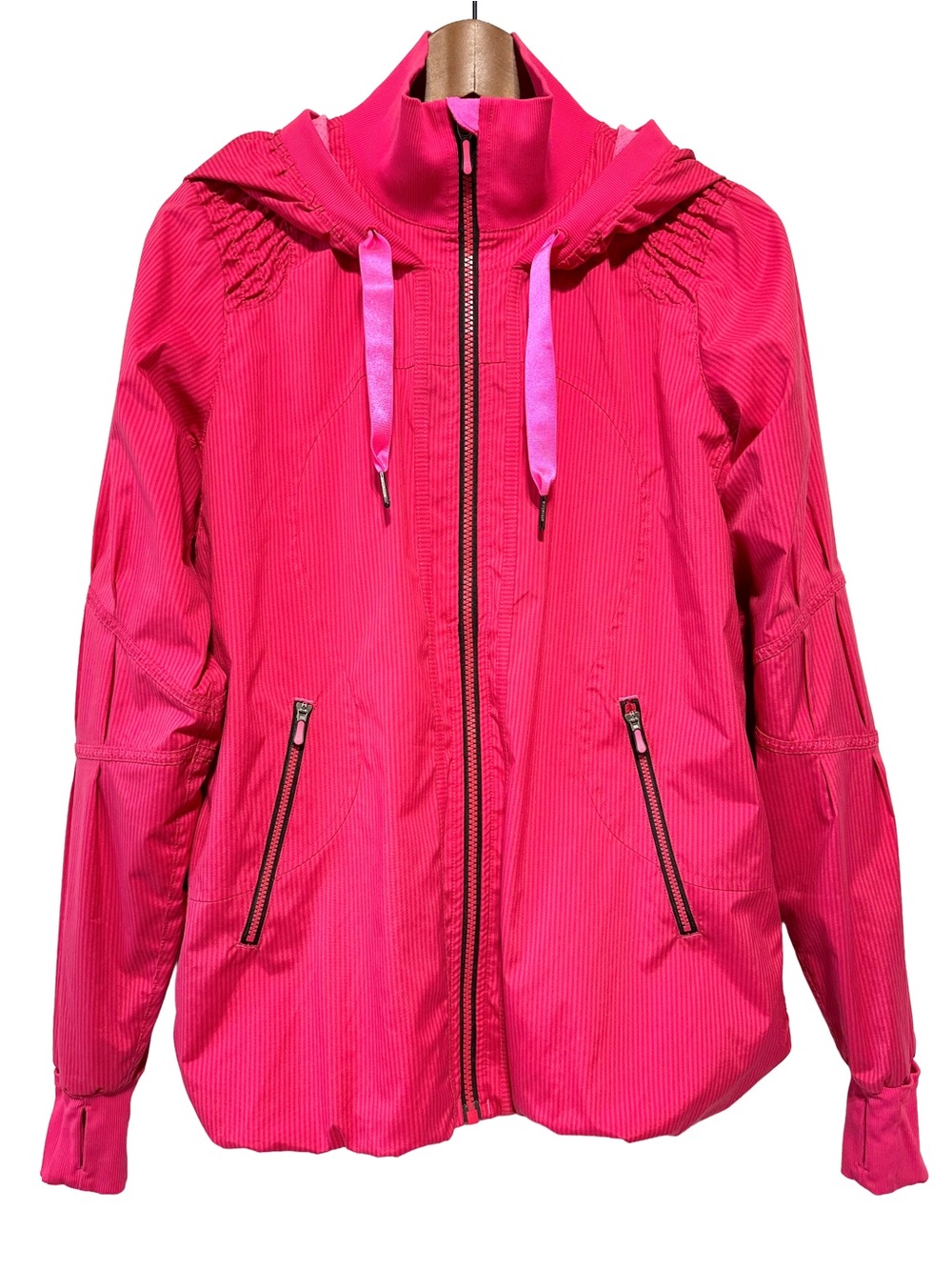 Lululemon Hot Pink Hooded Running Jacket Thumbholes Zip Pockets S